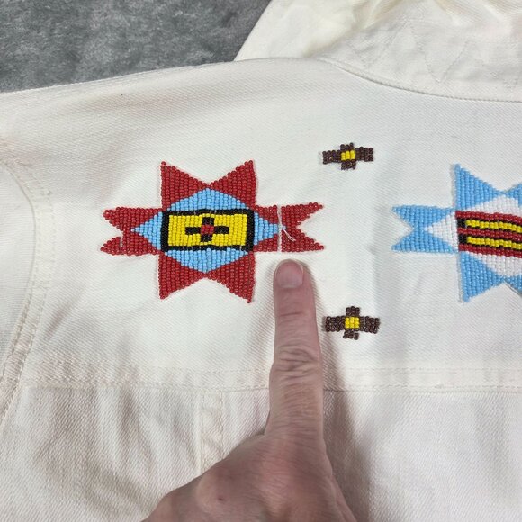 Ralph Lauren Jeans Co Jacket Womens M Ivory Denim Beaded Southwestern Boho - Picture 7 of 13